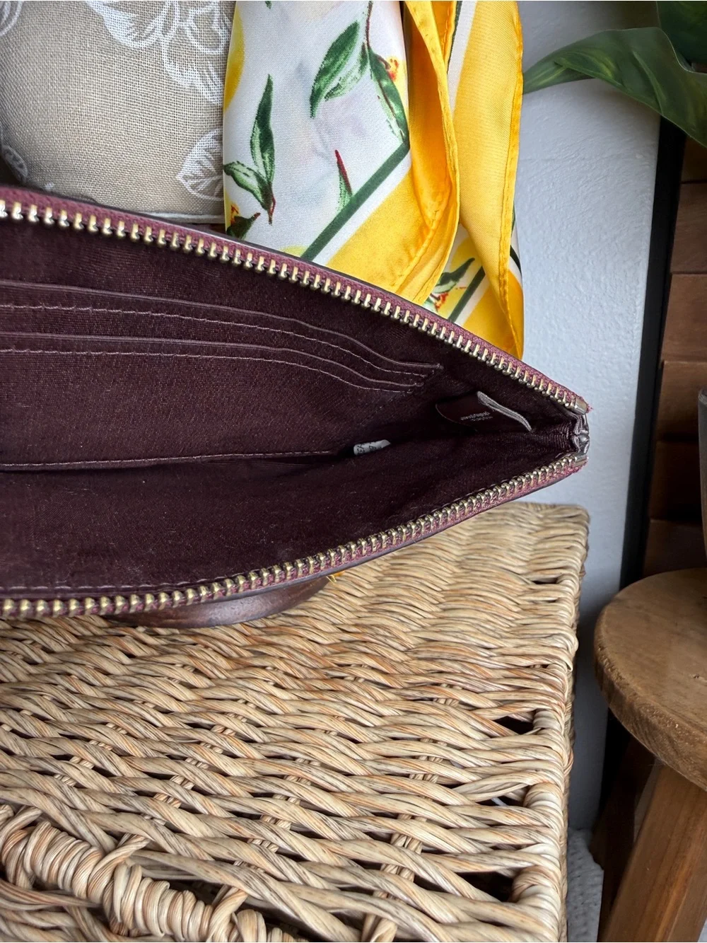 Coach Burgundy Red Pebbled Leather Wristlet